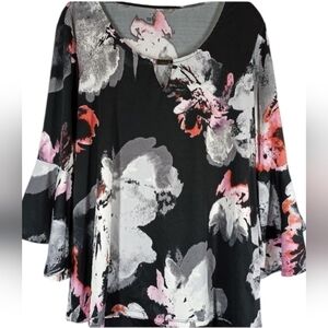 Floral top with belled sleeves